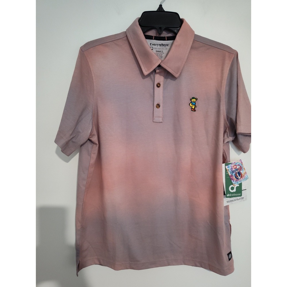 686 Grateful Dead Everywhere Tech Polo Mens Small PinkPurple TieDye Dancing Bear